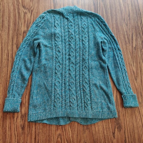 LL Bean XOXO Blue White Knit Open Front Cardigan EUC sz S - Picture 3 of 14